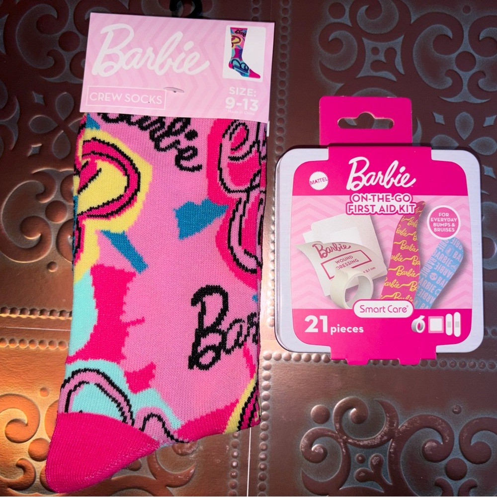 Barbie Lifestyle Lot: 21-Piece On-The-Go First Aid Kit & Crew Socks Size 9-13